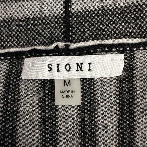 Sioni Womens Medium Black/White Knit Color Block Open Front Soft Long Cardigan - Picture 4 of 6